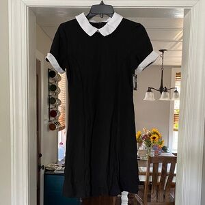 Wednesday Addams black and white shirt sleeve collared dress. Medium. NWT